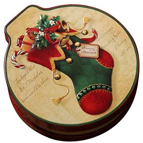 Starwak Christmas Round Iron Candy Cans,Cookie Jars,Cards Storage Box,Bulk Food Tins,Small Garbage Bins,Groceries Containers,Xmas Tree Hanging Ornament Decoration and Children Gift(Christmas Sock)