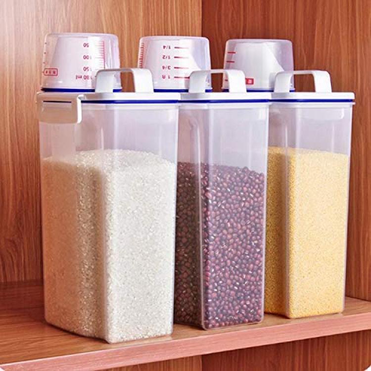 AOLVO Rice Bin 2kg Rice Container, 3 Pcs Airtight Cereal Container Rice  Barrel Dry Grain Dispenser