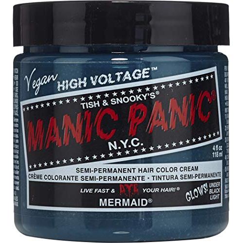 Manic Panic Meerjungfrauen Haarfarbe – Klassische High Voltage – Halbpermanente Haarfarbe – Neon, Kühle Ozeanblau, Leichtgrüner Unterton – Leuchtet im Dunkeln – Vegan, PPD & Ammoniakfrei – Für das Haarfärben