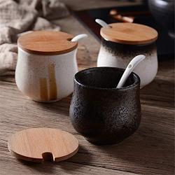 Vintage Ceramic Seasoning Jar With Lid Spoon Kitchen Simple Snacks Storage Tank Nordic Coffee Tea Storage Can Condiment bottles (Color : 3)