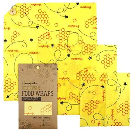 HomValor Beeswax Wraps-Set of 3 Reusable Bees Wax Food Wraps, Zero Waste Sustainable Storage for Sandwich, Cheese, Fruit, Bread, Snacks | Eco Friendly Alternative to Plastic Bags, Cling Wrap