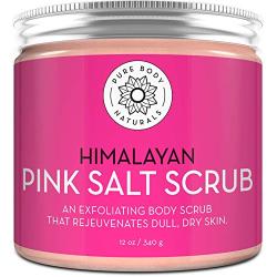 Pure Body Naturals Himalayan Salt Scrub, 12 ounces | Natural Face, Body, Hand, Foot and Skin Exfoliator | Facial Exfoliating Pink Salt with Sweet Almond Oil, Jojoba Oil, Vitamin E, and Aloe Vera