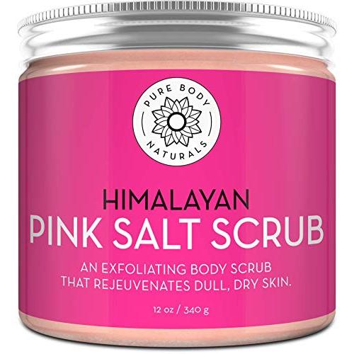 Pure Body Naturals Himalayan Salt Scrub, 12 ounces | Natural Face, Body, Hand, Foot and Skin Exfoliator | Facial Exfoliating Pink Salt with Sweet Almond Oil, Jojoba Oil, Vitamin E, and Aloe Vera