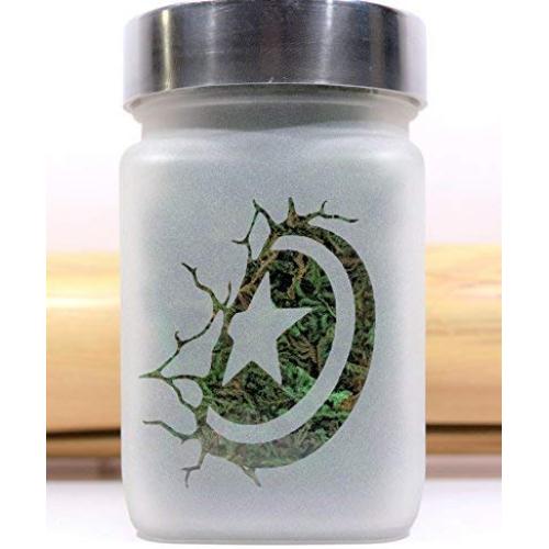 American Shield Stash Jar - Airtight, Smell Resistant Etched Glass Herb Storage Jar - 3" Tall x 2" Wide, Perfect Size for Gifting