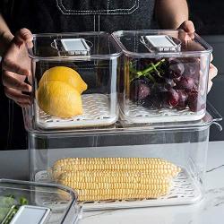Large-capacity Food Storage Box Kitchen Refrigerator With Lid Finishing Storage Box Rectangular Transparent Food Vegetable And Fruit Drain Storage Box (Color : Single layer, Size : L)