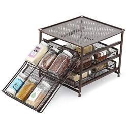 3 Tier Spice Storage Organizer for Pantry Kitchen Cabinet Countertop Holds 18 Jars with Drawers