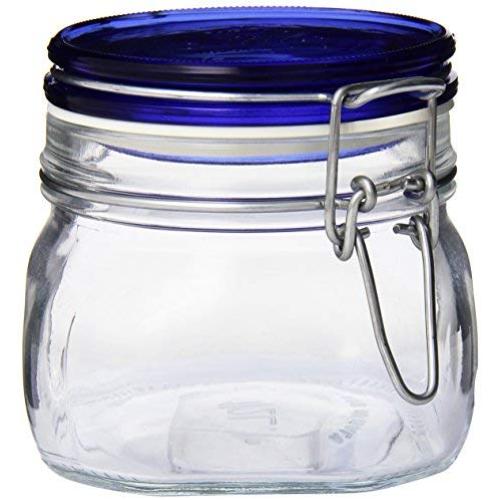 Bormioli Rocco Fido Square Jar with Blue Lid, 17-1/2-Ounce