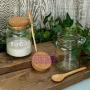 1PCS 250ML/8.5Oz Empty Glass Clear Bath Salt Seasoning Sauce Jar Bottle Kitchen Container With Wooden Spoon And Cork Cap For Storing Food Bath Salt Cosmetic Powder Sugar Honey Nuts Dry Candy BBQ