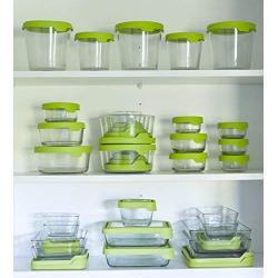 Anchor Hocking TrueSeal Glass Food Storage Containers with Lids, Green, 11 Cup (Set of 2)