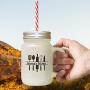 Brown GrannyS Kitchen Frosted Glass Mason Jar With Straw