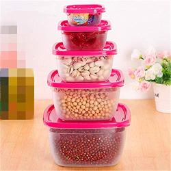 Kitchen Food Storage Jar Airtight Food Storage Kitchen Glass Jar Moisture-Proof Home Multi-Purpose Jam Bottle Cruet Storage Cans Grains 5 Pieces Plastic Transparent, Square Rose Red
