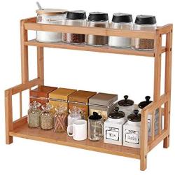 Ufine 2 Tier Bamboo Spice Rack Organizer Kitchen Countertop Storage Shelf Free Standing Holder Under Cabinet Bathroom for Various Bottles, Jars, Space Saving