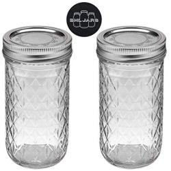 Ball Quilted Crystal Mason Jars Regular Mouth 12 oz Bundle with Non Slip Jar Opener- Set of 2 Mason Jars - Canning Glass Jars with Lids and Bands