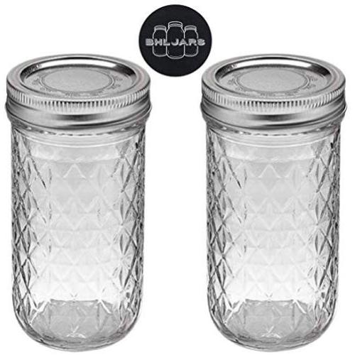 Ball Quilted Crystal Mason Jars Regular Mouth 12 oz Bundle with Non Slip Jar Opener- Set of 2 Mason Jars - Canning Glass Jars with Lids and Bands