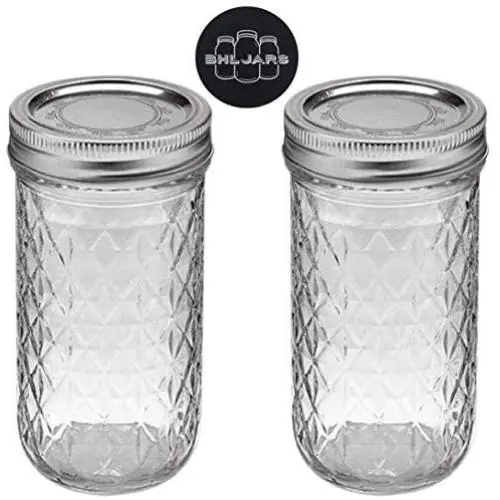 Ball Quilted Kristall Glasbehälter Regular Mouth 12 oz Set mit Nicht-Rutsch-Deckelöffner – Set von 2 Behältern - Konservierungsgläser mit Deckeln und Bändern