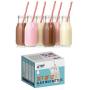 Premium Vials, 11 Oz Glass Milk Bottle Set of 12 - Includes Reusable White Lids and Straws