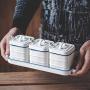 Kitchen seasoning box/Blue Edge Ceramic Condiment Storage Container with Pallet Household Sugar Spice Jars Box Three-Piece Set