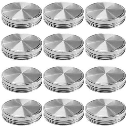 Edelstahldosen für Mason-Gläser, Lagerkappen mit Silikon Dichtungen für Standardgröße, polierte Oberfläche, wiederverwendbar und dicht, Packung mit 12 (12-er Pack Edelstahl)
