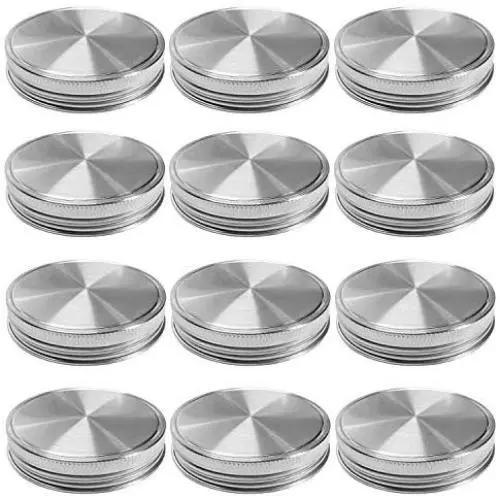Stainless Steel Mason Jar Lids, Storage Caps with Silicone Seals for Regular Mouth Size Jars, Polished Surface, Reusable and Leak Proof, Pack of 12 (12-Pack Regular Mouth stainless steel)