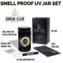 Shrub Club - Smell Proof Jar Set, Black Glass with UV Protection, Half Oz (250ml) with Odor-Proof Bag and Bovida Humidity Pack - Airtight Jars for Fresh Stash (The Dragon Fly)