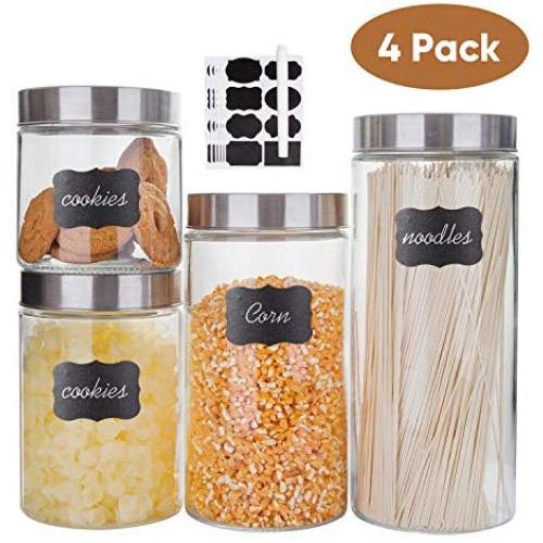 Glass Kitchen Storage Canister Jars Set with Stainless Steel Lids For The Kitchen-27/44/57/71 OZ.(4-pack Assorted)