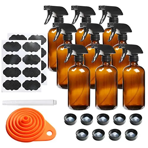 Bouteille Vaporisateur en Verre 9 Pièces 473 ml, Bouteille Vapeur Ambrée Reutilisable pour Huiles Essentielles, Produits de Nettoyage, Vaporisateur d'Aromathérapie Bouteille Vaporisateur en Verre 9 Pièces 473 ml, Bouteille Vapeur Ambrée Reutilisable pour Huiles Essentielles, Produits de Nettoyage, Vaporisateur d'Aromathérapie