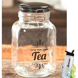 Gift Included- Vintage Kitchen Tea Clear Glass Storage Container Jar Canister With Lid + FREE Bonus Water Bottle by Home Cricket Homecricket 