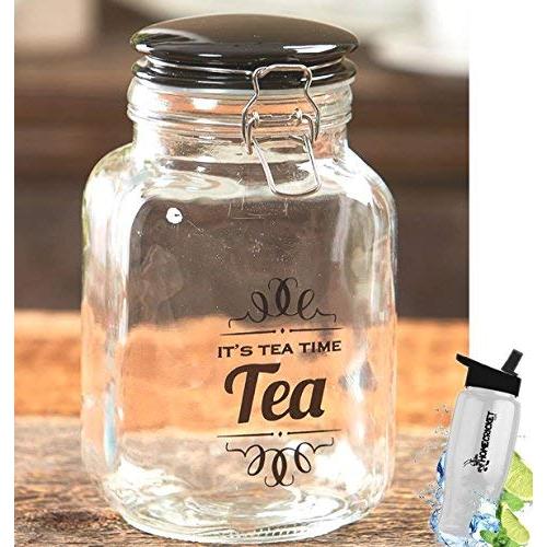 Gift Included- Vintage Kitchen Tea Clear Glass Storage Container Jar Canister With Lid + FREE Bonus Water Bottle by Home Cricket Homecricket 