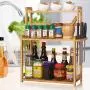 Bambus-Gewürzregal 2-stufige Küchen-Bad Schrank-Organizer mit verstellbaren Regalen, für Gewürzflaschen & Küchenschrank-Organizer