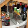 mDesign Kitchen Cabinet Plastic Lazy Susan Storage Organizer Bins with Front Handle - Large Pie-Shaped 1/4 Wedge, 6" Deep Container - Food Safe, BPA Free, 4 Pack - Smoke Gray