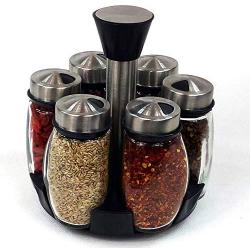 Jeerbly 6 PCS Glass Condiment Pot Set, Small Empty Seasoning Storage Jars with Airtight Lids and Spice Rack Carousel Kitchen Accessories for Outdoor Camping Barbecue