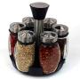 Jeerbly 6 PCS Glass Condiment Pot Set, Small Empty Seasoning Storage Jars with Airtight Lids and Spice Rack Carousel Kitchen Accessories for Outdoor Camping Barbecue