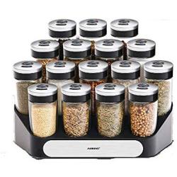 Spice Rack, Kitchen Food Grade Glass Seasoning Box Storage Large Capacity Kitchen Supplies Seasoning Jar Set Kitchen Storage Rack (Color : Silver, Size : One size)