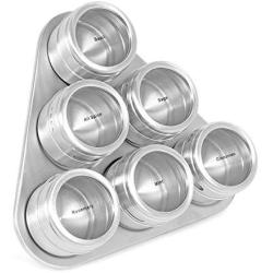 Internets Best Triangle Magnetic Spice Rack | 6 Jars | Round Storage Spice Rack Set | Clear Sift and Pour Lid | Stainless Steel