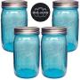 Ball Mason Jars 32 oz Wide Mouth Aqua Blue Colored Glass Bundle with Non Slip Jar Opener- Set of 4 Quart Size Mason Jars - Canning Glass Jars with Lids and Bands