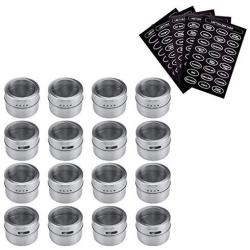 Magnetic Spice Jar Set With Stickers Stainless Steel Spice Tins Spice Storage Container Pepper Seasoning Sprays Tools (16)