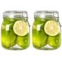 Kingrol 4 Pack 34 Ounces Glass Jars, Wide Mouth Storage Canister Jars with Bail and Trigger Clamp Lids