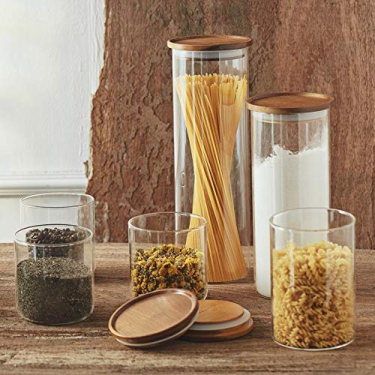 Square Glass Jars with Wood Lids - Essos Home and Kitchen