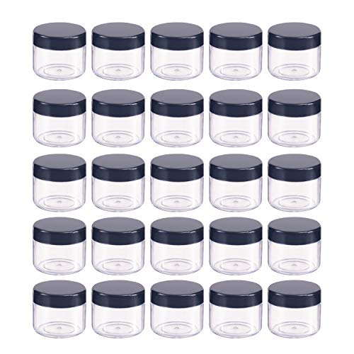 Aenoyo 50PCS Plastic Cosmetic Sample Empty Container, Tiny Makeup Sample Container, Cosmetic Jars, Makeup Plastic Jars for Travel, Sample, Small Crafts Storage (20g, Black)