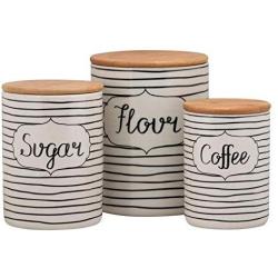 Everyday Coffee Sugar Flour 3 Piece Canister Set White/Black Black Porcelain