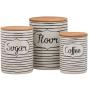 Everyday Coffee Sugar Flour 3 Piece Canister Set White/Black Black Porcelain