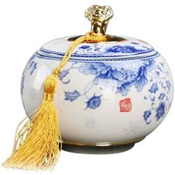 JKCOM Chinese Style Ceramics Tea Container, Tea Caddy, Porcelain Tea Storage Jar Smooth Surface