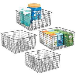 mDesign Farmhouse Decor Metal Wire Food Storage Organizer, Bin Basket with Handles for Kitchen Cabinets, Pantry, Bathroom, Laundry Room, Closets, Garage - 12" x 12" x 6" - 4 Pack - Graphite Gray