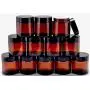 Vivaplex, 12, Amber, 4 oz, Round Glass Jars, with Inner Liners and black Lids