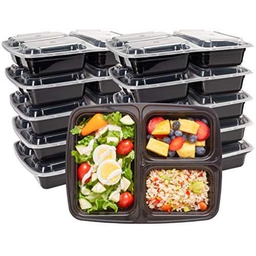 Durahome - Meal Prep Containers with Lids, 10-Pack, 3 Compartment BPA Free Food Storage Container 32oz. Microwave, Dishwasher & Freezer Safe Bento Lunch Boxes, Stackable, Reusable Portion Control