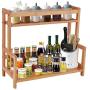 Kitchen Spice Rack Countertop Storage Organizer Shelf 2 Tier Standing Bamboo Spice Holder Jar Bottle Display Shelves,Desktop Bookshelf Book Stand Holder Organizer Rack Wood (Small,Space Saving)