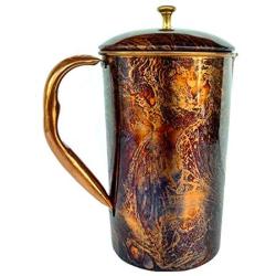 Rastogi Handicrafts screen printed pure copper water jug pitcher 1500 ml (Mix design)