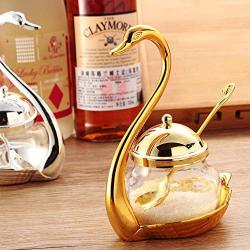 TNKML (Golden) Glass Seasoning Jar Seasoning Container Seasoning Glass Jar Pepper Coffee Storage Tank Swan Rack Spice Container