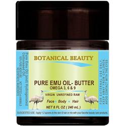 PURE EMU OIL- BUTTER. 100% Natural - RAW - VIRGIN - UNREFINED.for FACE, BODY, HANDS, FEET, NAILS & HAIR and LIP CARE. (8 Fl. oz. - 240 ml.)