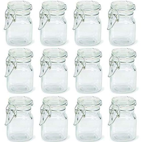 Charmed 3 oz Airtight Square Spice glass Jar with Leak Proof Rubber Gasket and Hinged Lid for Home (24)